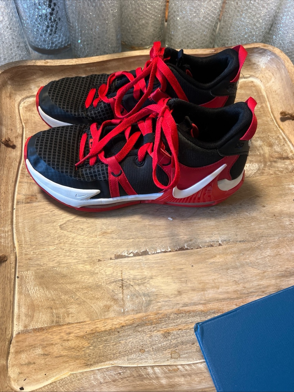 Nike Kids Black and Red Athletic Sneakers with White Swoosh (LeBron witness 7 )